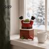 Christmas Flower Pot Santa Claus in Smokestack Ornament, Resin Decorative Plant Festive Balcony Decoration Container, Small for Holiday Tabletop