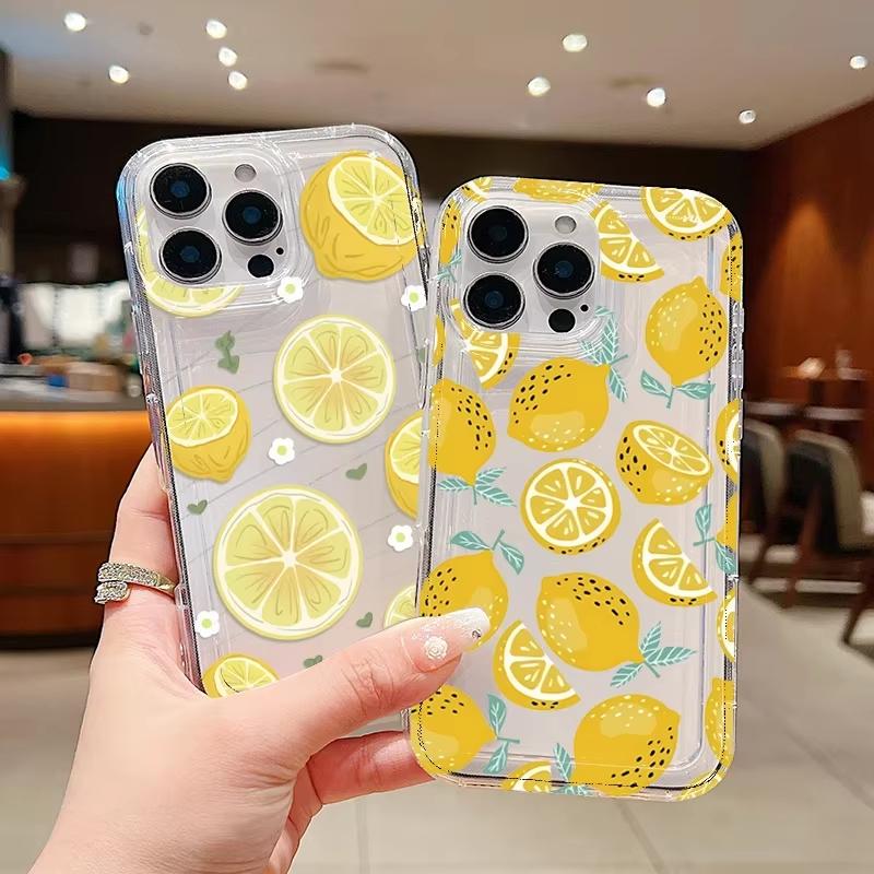 Летний Фруктовый Цветочный Узор Лимона Чехол для Телефона Для iPhone 17 Air 16 15 14 13 12 11 Pro Max 15 16 Plus 16E Прозрачная Крышка