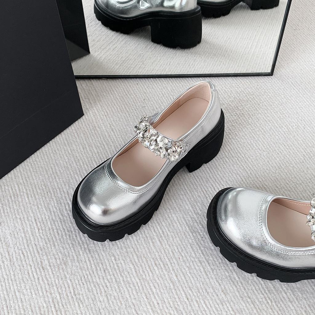 Platform Mary Jane Single Shoes Women'S Spring British College Style High Heel Large Size Versatile Retro Small Leather Shoes