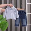 2025 Spring/Autumn Cute Boys' Plaid Shirt & Jeans Set