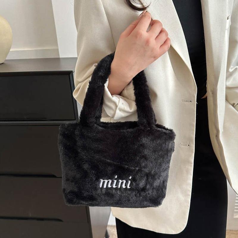 Искусственный плюшевый милый мешок-ведро Осень Зима Мягкая пушистая сумка с верхней ручкой Женская маленькая сумка-тоут Дамская повседневная сумка через плечо CLE