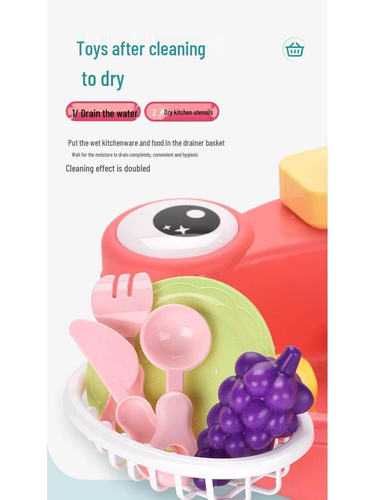 TikTok Kids' Electric Frog Dishwasher Toy with Automatic Water Circulation and Vegetable Wash