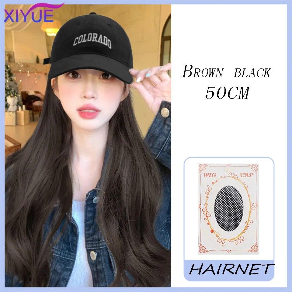 Шляпа, парик, женские длинные волосы, цельный, женская мода, ленивые, слегка вьющиеся волосы, бейсболка, парик, полное покрытие головы