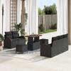 Set of 8 Black Garden Sofas with Poly Rattan and Acacia Cushions 3364289