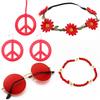 Bohemian Hippie Glasses, Sign Earrings and Necklace Set, Flower Headband for Women Festival Costume Accessories