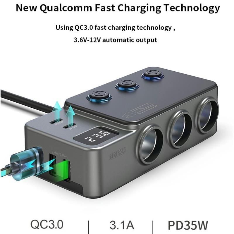 8 в 1 120 Вт автомобильное зарядное устройство для телефона адаптер прикуривателя PD 3.1A QC3.0 несколько портов быстрая зарядка USB зарядное гнездо разветвитель вилка
