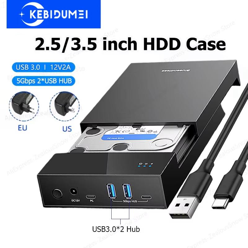 Корпус для 2.5/3.5 дюймового HDD/SSD USB3.0 HUB Поддержка 20 ТБ USB-порты Внешний Бокс для Жесткого Диска для 3.5 2.5 дюймового SATA SSD HDD
