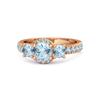 Blue Topaz Three-Stone Halo Pavé Band Ring -Sterling Silver Rose Gold Vermeil