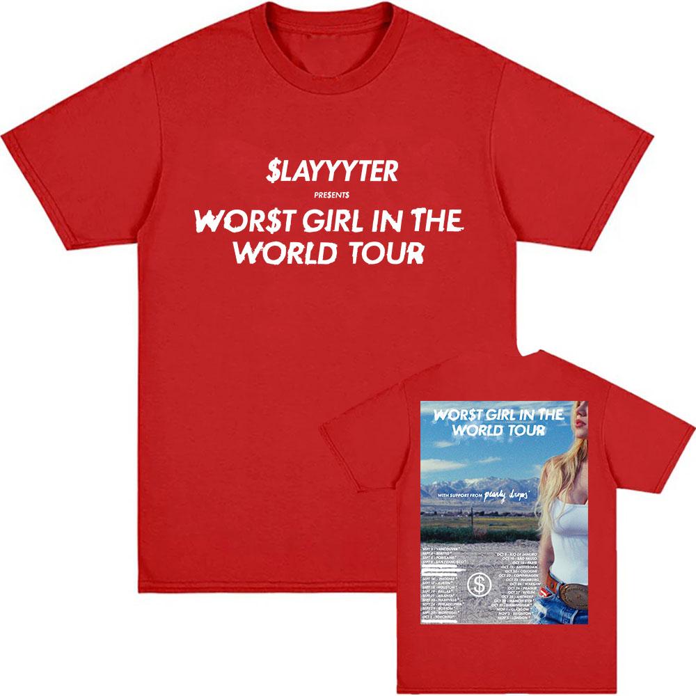 WORT GIRL IN AMERICA World Tour 2026 Tshirt Slayyyter Singer Design Printing Tshirts Short Sleeve Cotton Male Tees Unisex Tops