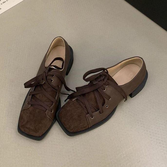 Модная ретро британская шнуровка квадратный носок одинарная обувь женская весна 2025 новый нишевый дизайн толстый каблук туфли Мэри Джейн