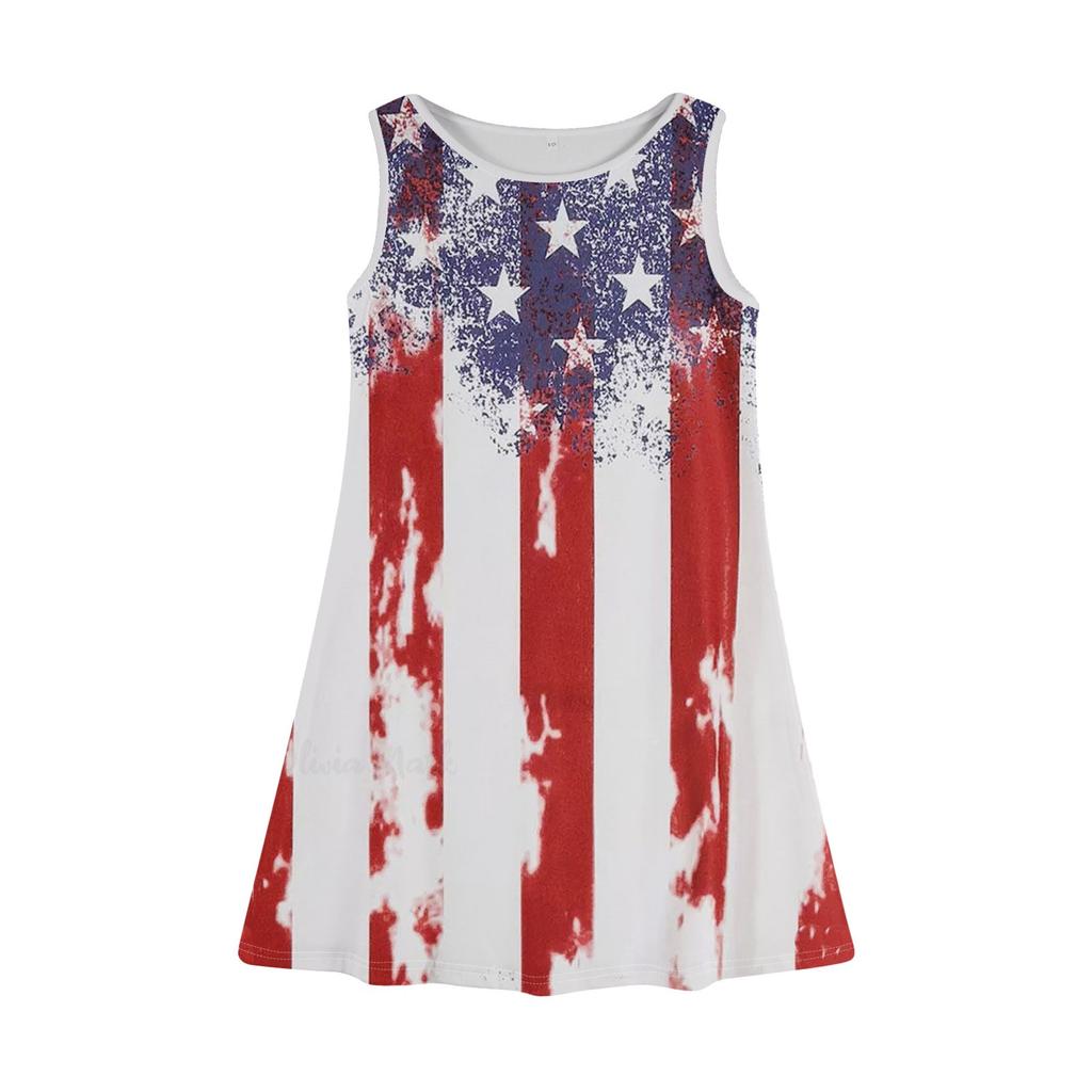 Girl Summer Dress Sleeveless Printed Color Casual Dress