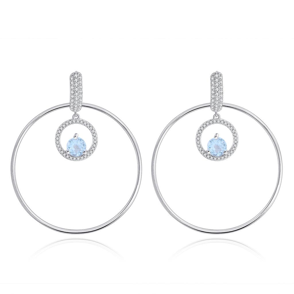 Модные большие круглые серьги из стерлингового серебра 925 пробы с инкрустацией натуральным аметистом, синим драгоценным камнем, круглые серьги