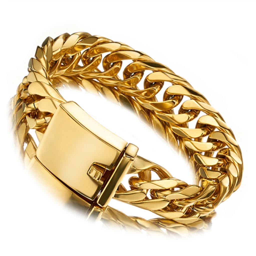 Модные ювелирные изделия шириной 16 мм, пряжка из нержавеющей стали, золотой тон, двойная кубинская цепочка, подарок, мужской браслет унисекс