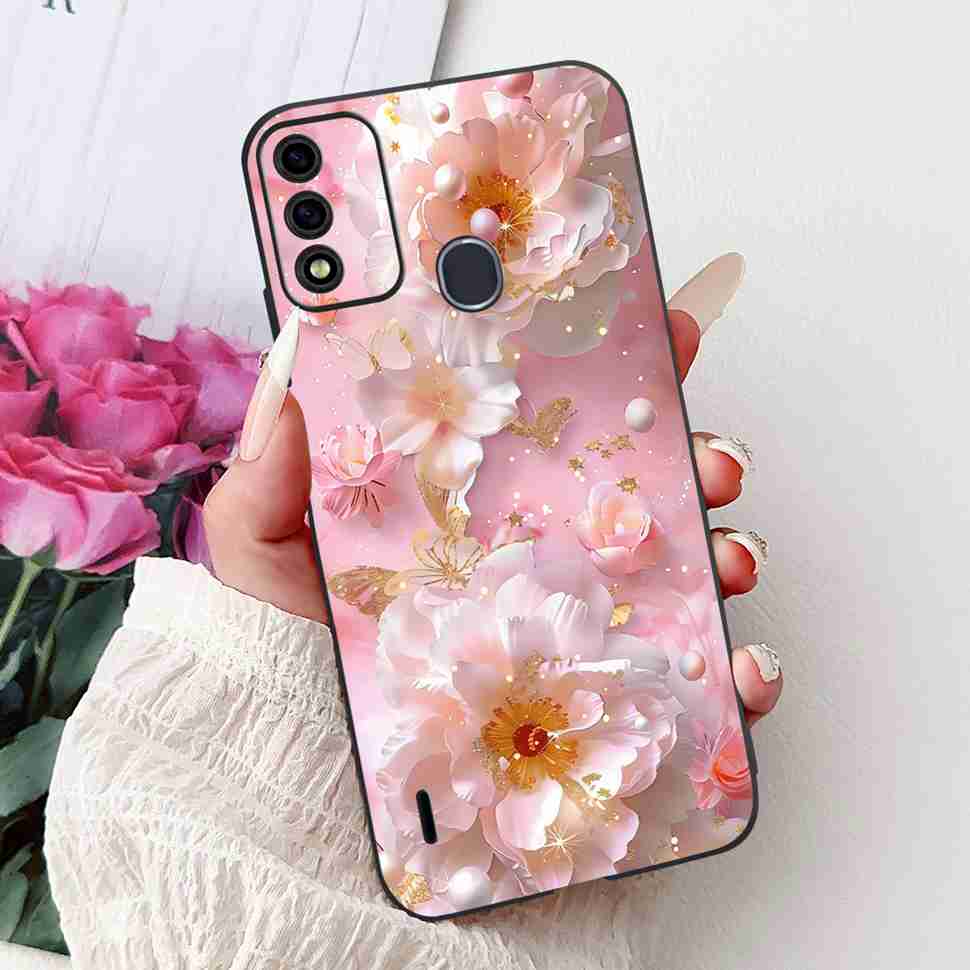 For Itel A48 6.1" Case Fashion Painting Soft Silicone TPU Black Cover For ITEL A48 itel a48 Popular Design Flowers Phone Cases