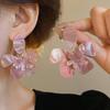 Pink Resin Flowers Smudged Dangle Earrings Women Exquisite Charm Sweet Elegant Partysu Fashion New In Earring 2024 Wholesale K-