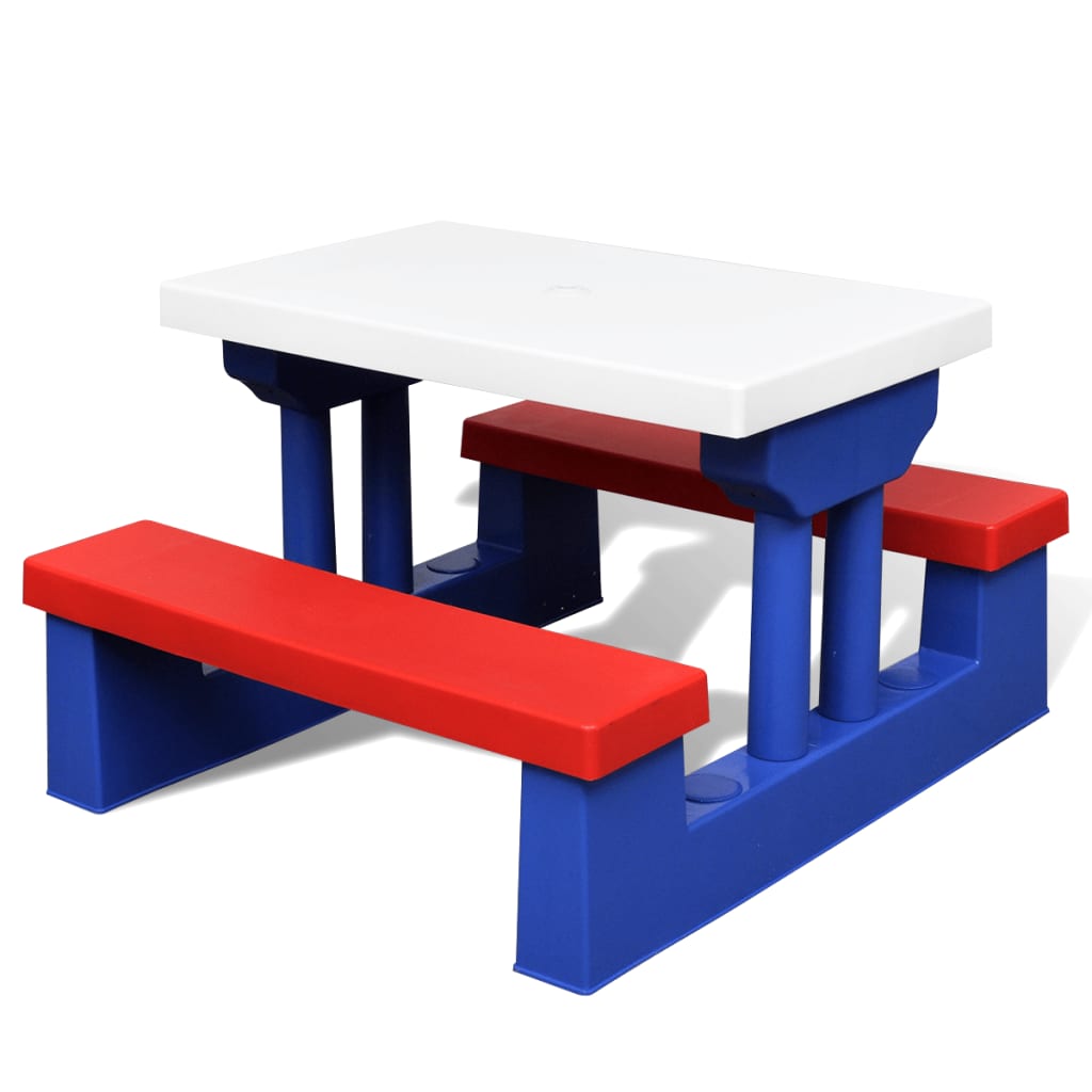 Kids Picnic Table with Benches & Sun Umbrella Multicolored