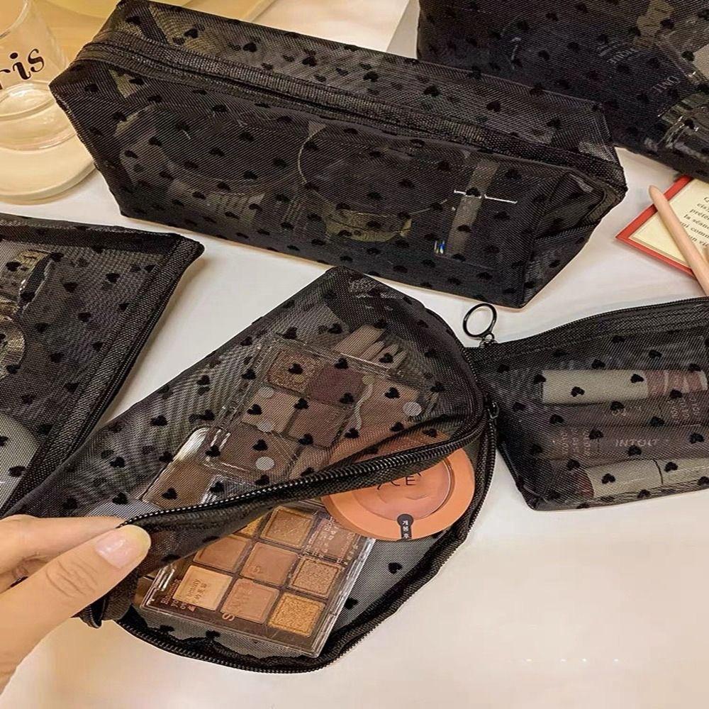 Косметичка из прозрачной сетки в форме сердца, многофункциональная женская сумка для хранения туалетных принадлежностей