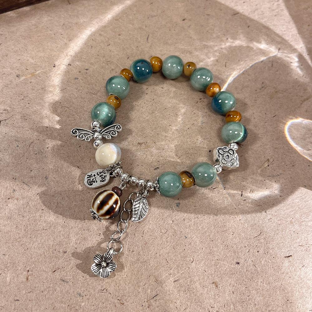 JMXD-Ceramic Beaded Butterfly Bracelet Female, Literary New Chinese Style Small Fresh Girlfriend Bracelet