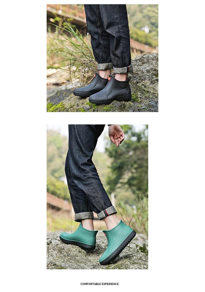 Men's German-Style Waterproof Low-Top Rain Boots: Non-Slip Outdoor Shoes for Food Delivery, Fishing, Car Washing & More.