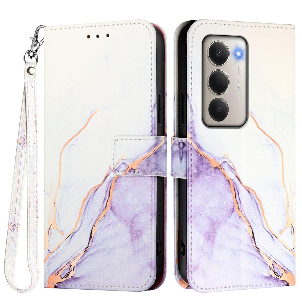 For Xiaomi Redmi 15 4G (EU) (171mm) Case with Strap Marble Pattern Leather Phone Cover Card Holder