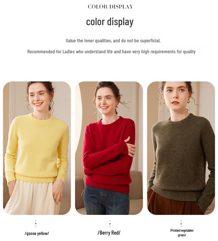 Women's Fashionable Slim Fit Round Neck Cashmere Sweater - Autumn/Winter Versatile Knit Base Layer