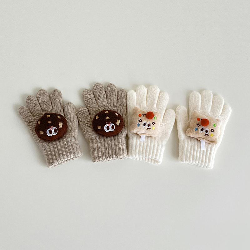 Милые детские перчатки с рисунком, зимние теплые вязаные варежки для малышей, кавайные однотонные детские перчатки для мальчиков и девочек с пятью пальцами