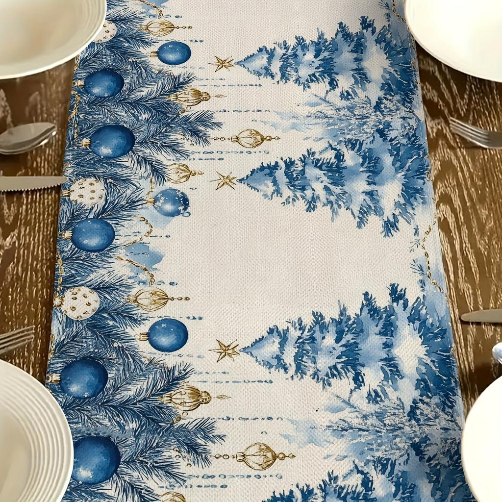 Счастливого Рождества Синяя Рождественская Елка Льняная Дорожка на Стол Декор для Вечеринки Зимний Рождественский Шар Кухня Обеденный Стол Дорожки Рождественское Украшение