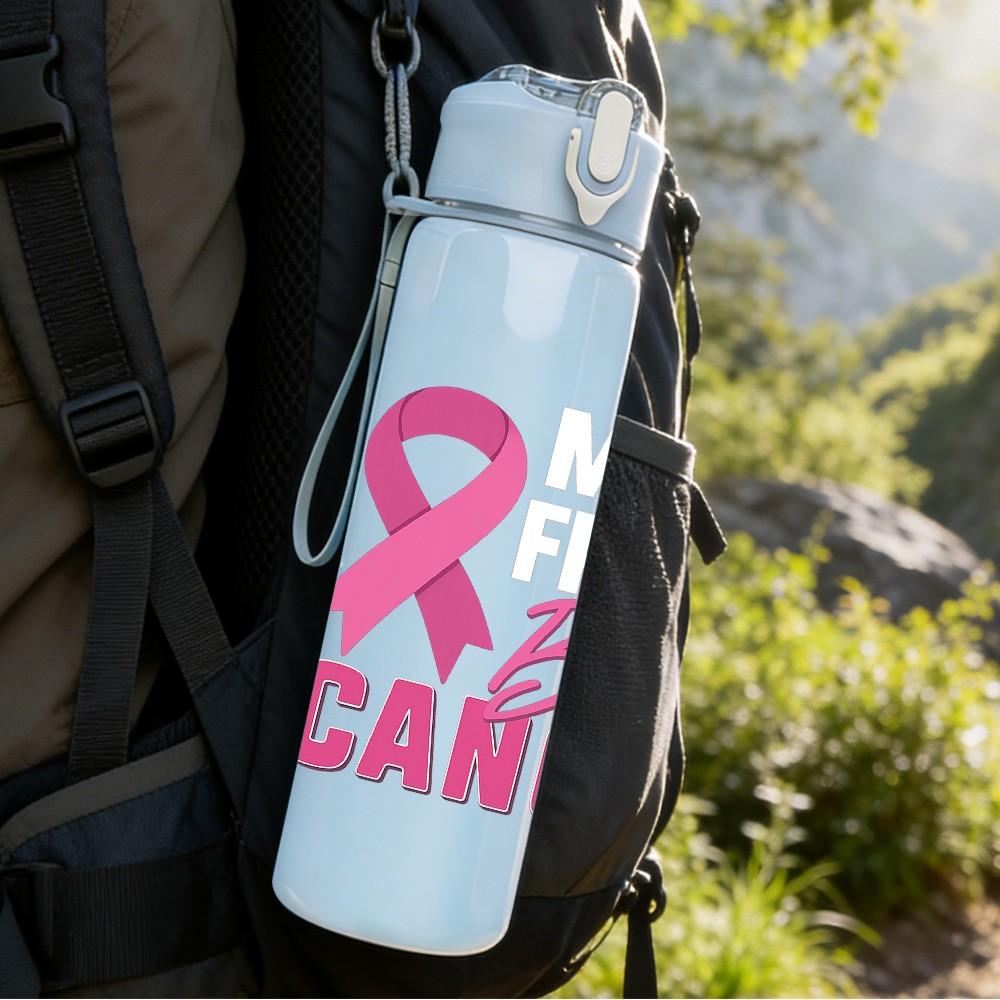 1PC Beat Cancer Pink Ribbon Art 750ml Color Plastic Sports Water Bottle Leakproof Flip Straw Lid Suitable for Sports Office Home Use