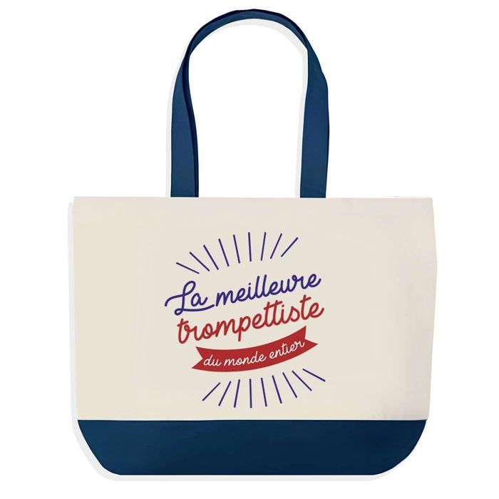 Sac cabas - PLANETEE - Trompettiste Meilleure du Monde - Fond bleu - Coton 40x45 cm - Grand format
