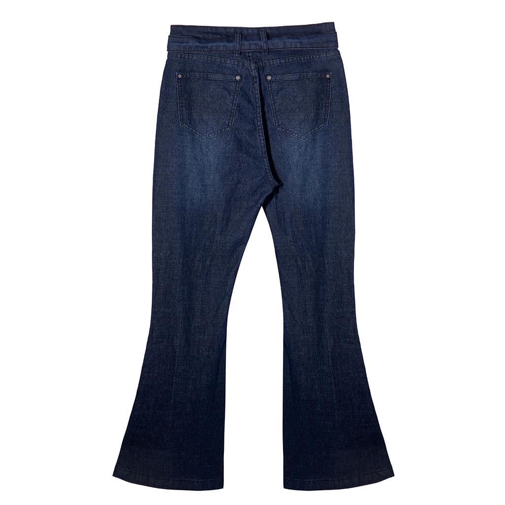 Fashion Ladys High Waisted Lacing Stretch Wide Leg Jeans Bell-Bottomed Pants