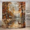 Autumn Forest Elk Shower Curtain Rustic Red Maple Trees Waterfall Wild Animals Fall Landscape Bath Curtains Home Bathroom Decor