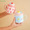 1pcs 390ml Ceramic Cup High Value Mug Strawberry Cake Cup Girls Cute Water Cup With Lid Home Milk Breakfast Cup