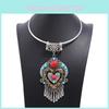 Style Ethnic Geometric Necklace Alloy Metal Heart Glass Pendant For Gift Travel