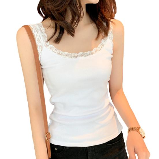 Женская туника с кружевной отделкой, топ без рукавов на тонких бретельках, летняя майка с круглым вырезом, майки