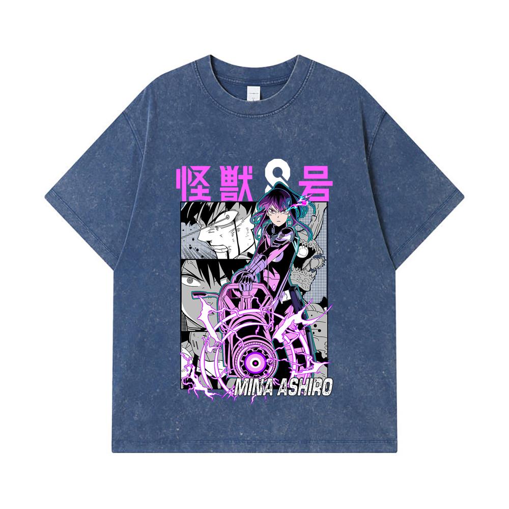 275 GSM Washed T-shirts 100% Cotton Kaiju No 8 V15 Mina Print Unisex Heavy Cotton T Shirt