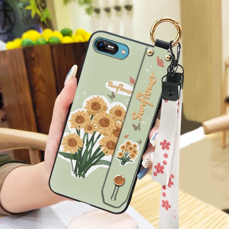 Anti-knock Wrist Strap Phone Case For Itel A25/A35/A25 Pro Ring Back Cover Silicone Dirt-resistant Phone Holder Flower