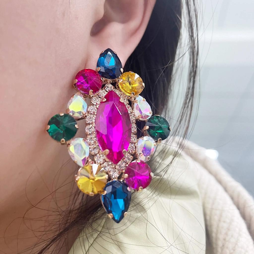 Fashion Trend Heavy Industry Earrings Women's Earrings Colored Flower Exaggerated Bridal Luxury Jewelry