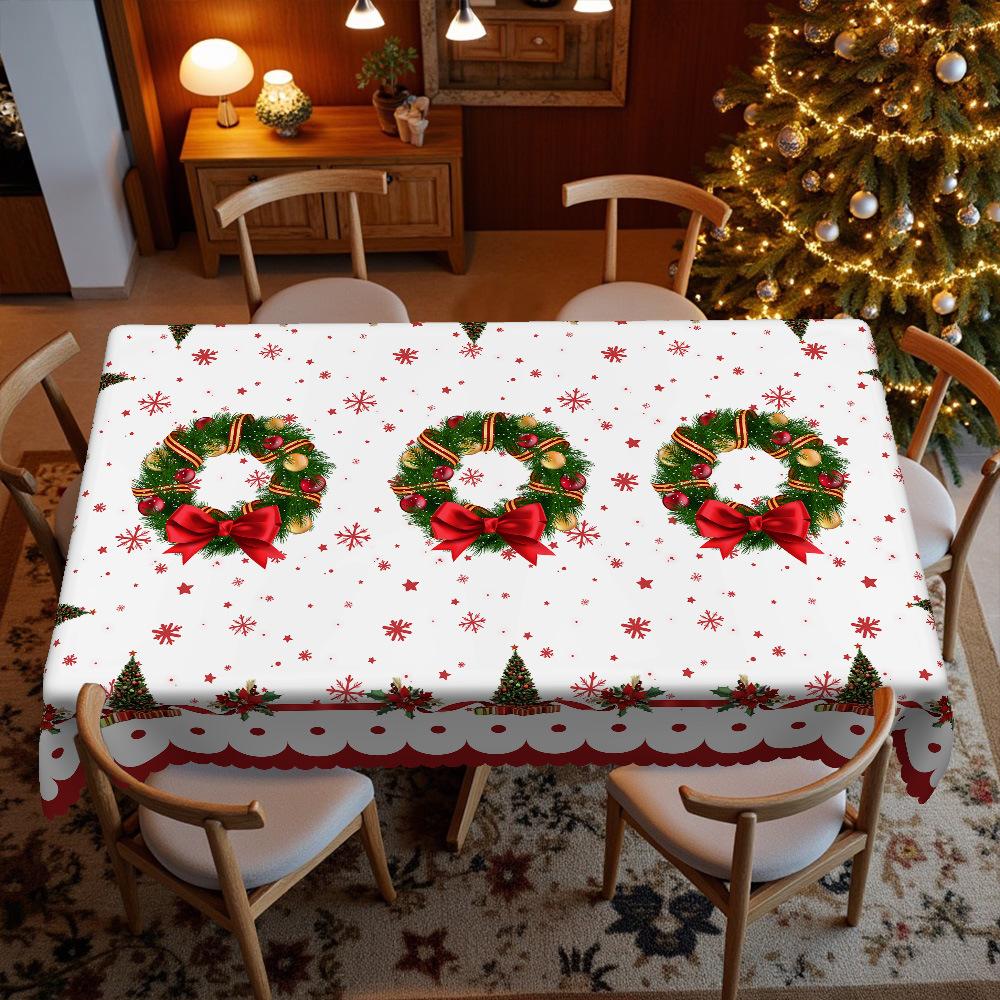 Christmas, Snowflake Christmas Tree Wreath, Red Tablecloth, Waterproof Leave-In, Home Hotel Holiday Decoration Tablecloth