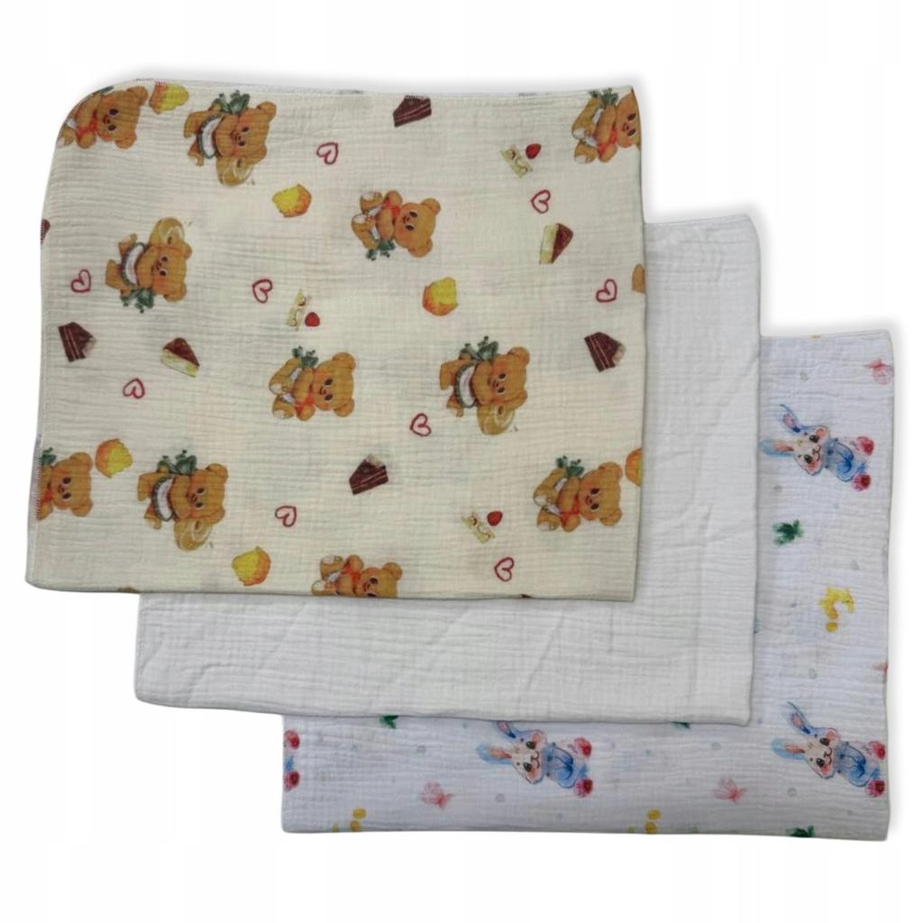 3-Pack Mini Diapers Ulewajki Muslin 38X38 Cloths Bunnies Teddy Bear Cream