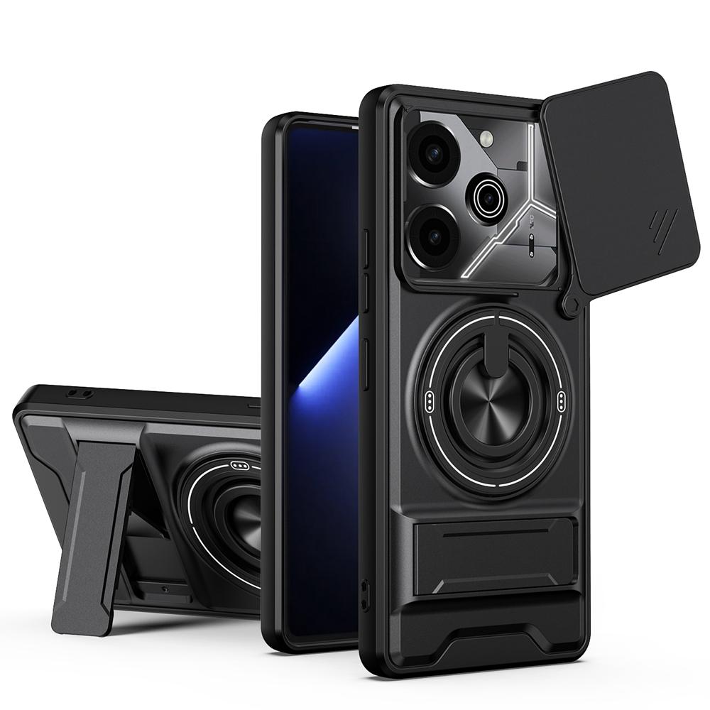 KEYSION Магнитный чехол для телефона TECNO Pova 6 6 Pro 5G Защита сдвижной крышки камеры Вертикальная подставка Кольцо Ударопрочная задняя крышка