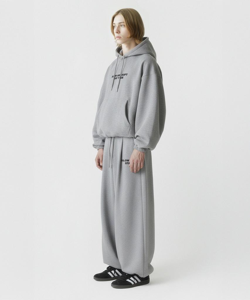 PRINOAR [Fleece Lined] Small Slow And Soft String One-Pleat Wide Pants - Melange