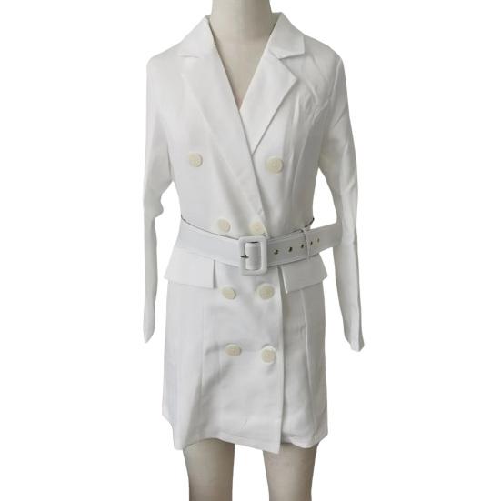 Женское платье-костюм с лацканами, длинным рукавом, двубортное, средней длины, формальное деловое платье с поясом и карманами, платье-костюм, рабочая одежда