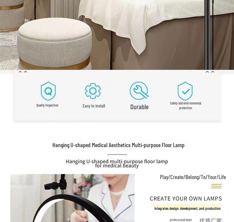 16" 20W LED Half-Moon Beauty Floor Lamp for Bedside, Tattooing, Manicure, Eyebrow, and Eyelash with Eye Protection U-Shaped Fill Light.