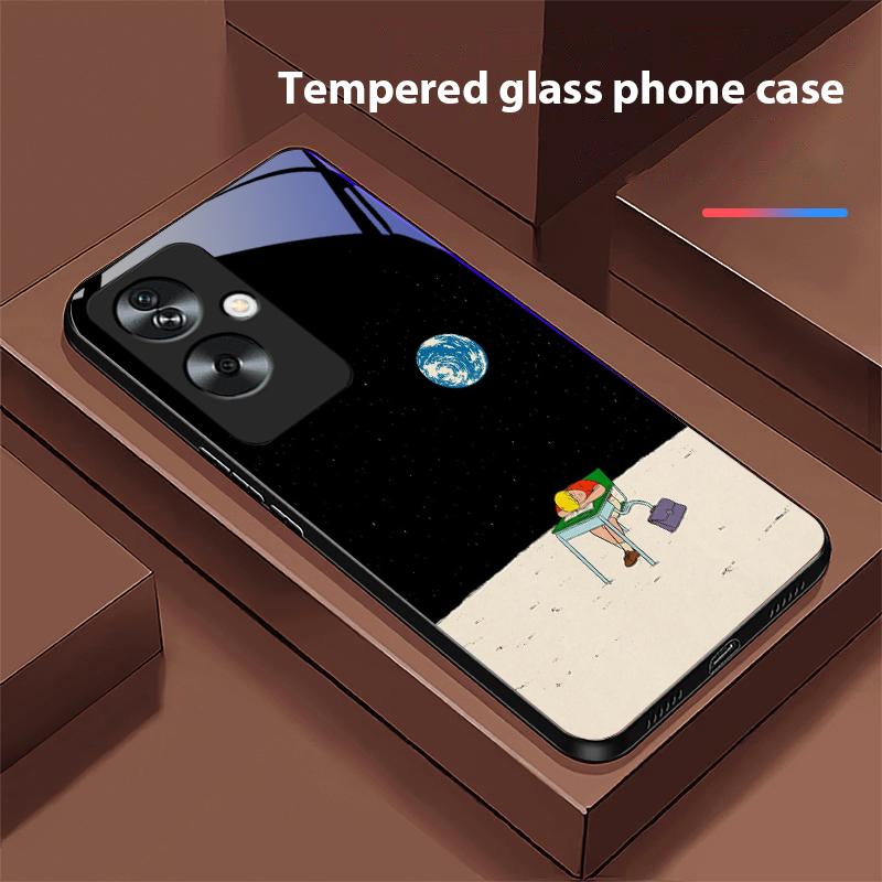 Космический астронавт для Oppo A79 5G 58 78 74 60 4G Reno 11F Realme GT 6 11 Note 50 10 C55 X2 Закаленное стекло Черный чехол для телефона