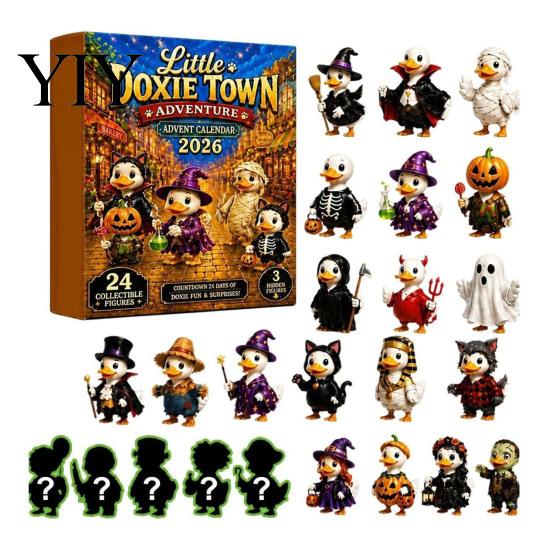 Miniature Horror Figures Halloween Duck Advent Calendar 2026, 24 Day Countdown with Party Favors 2D Flat Ornaments, Collectible for Kids, Boys, Girls