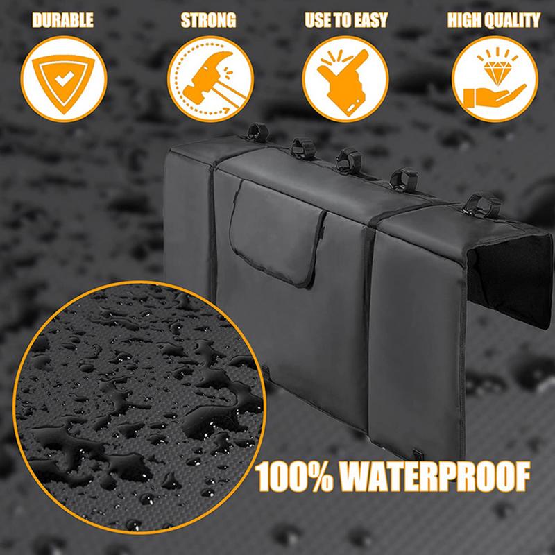 Накладки на задний борт для перевозки велосипедов Водонепроницаемая защитная накладка на задний борт пикапа с надежными ремнями для фиксации рамы велосипеда 2 кармана для инструментов Грузоподъемность до 5 велосипедов