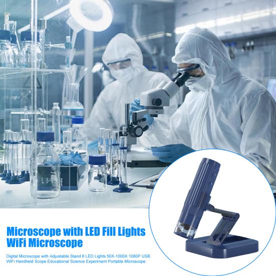 Цифровой микроскоп с регулируемой подставкой 8 светодиодных ламп 50X-1000X 1080P USB WiFi