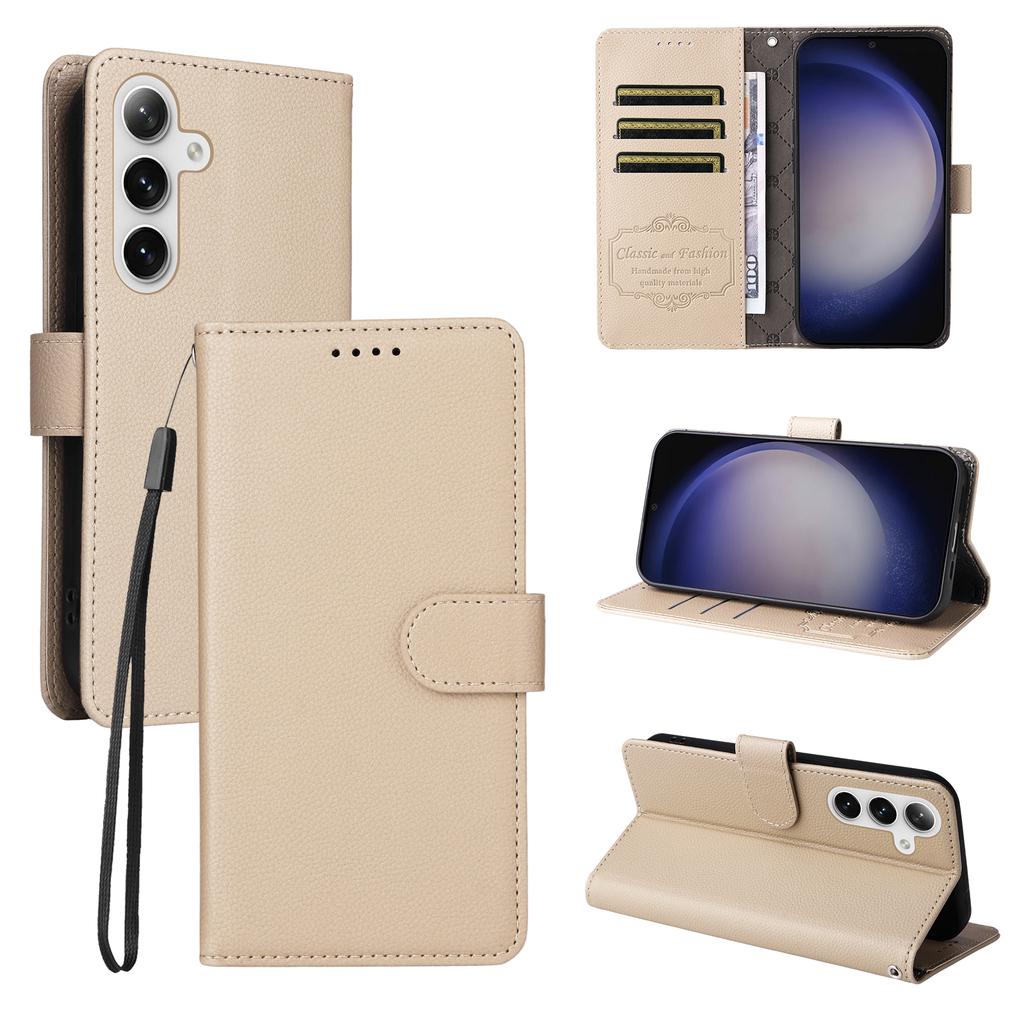 For Samsung Galaxy S24+/Galaxy S25+ Case RFID Blocking 3 Card Slots PU Leather Phone Cover with Wrist Strap