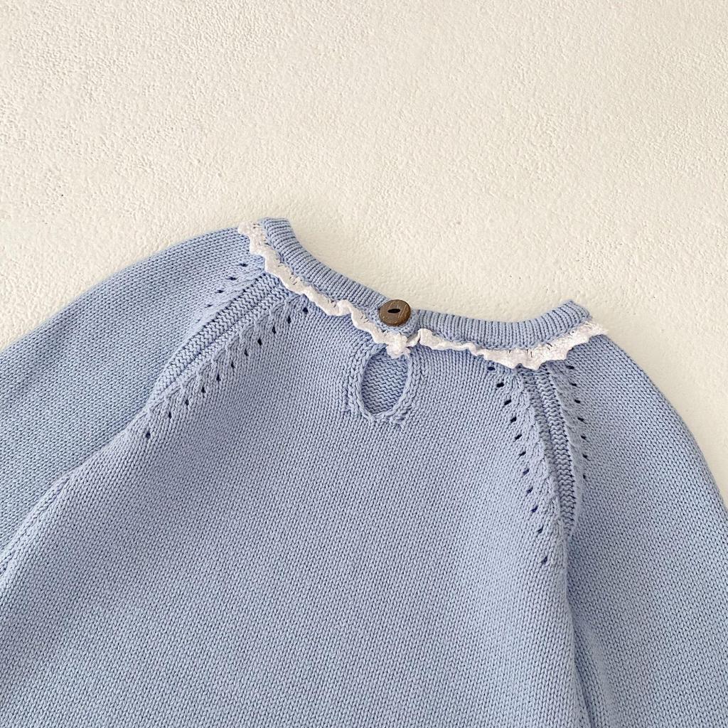 Хлопковый вязаный ромпер-боди с длинным рукавом и кружевным воротником для младенца девочки, осень 2025