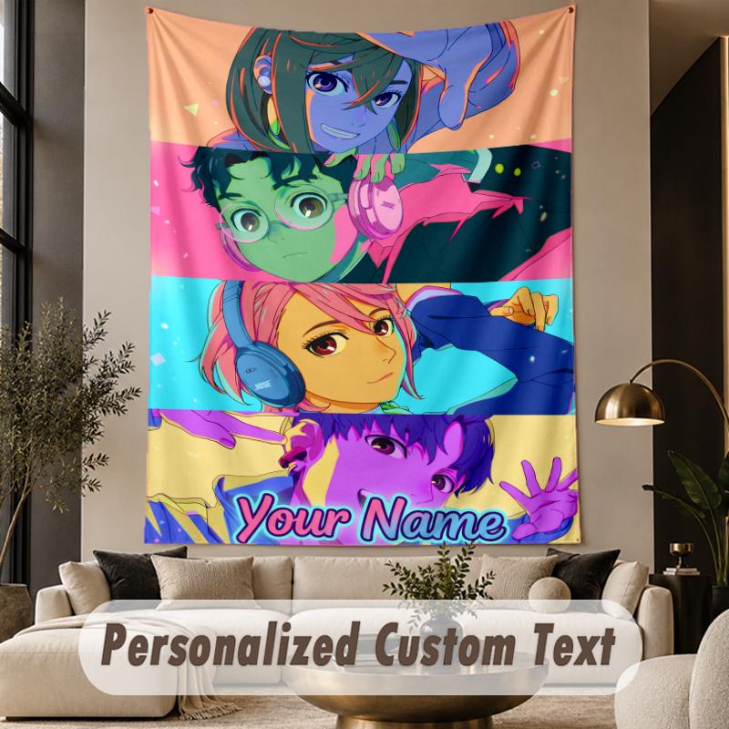 Custom Text Printed Tapestry Dandadan Pattern Large Wall Hanging Indoor Room Decor